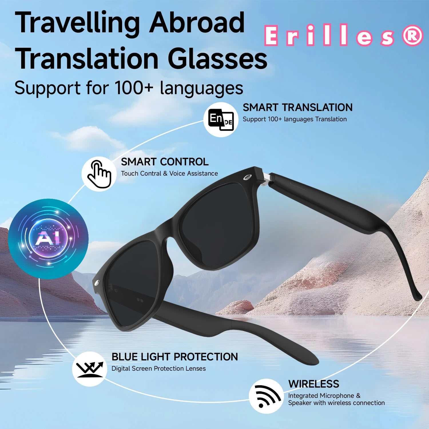 Revolutionary 2025 AI Translation Smart Glasses with Bluetooth Calling and UV Protection - Perfect for Outdoor Adventures!